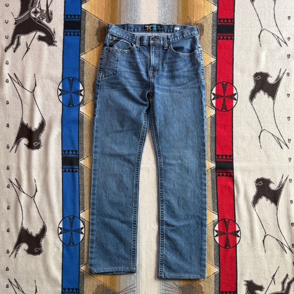 Ariat Rebar M7 Slim Straight Leg Jeans Mens 34x34 Blue Denim Workwear